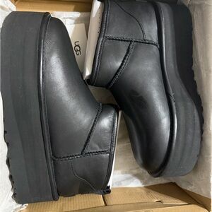 UGG Black Leather Platform Ankle Booties